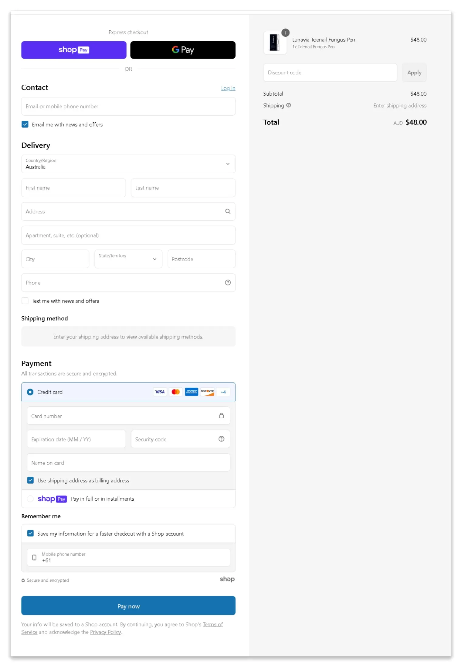 Lunavia Secure Checkout Page